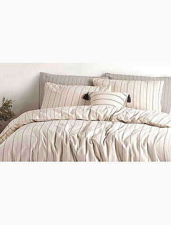 Parure housse de couette et taie(s) d'oreiller coton lavé tisse-teint