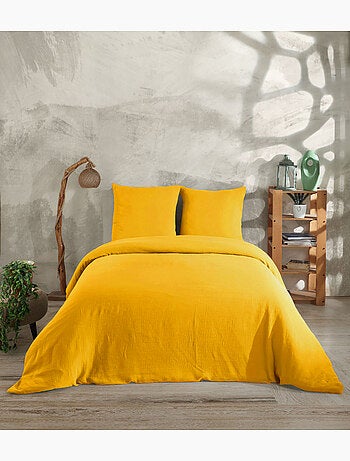 Parure housse de couette et taies d'oreiller gaze de coton ambre
