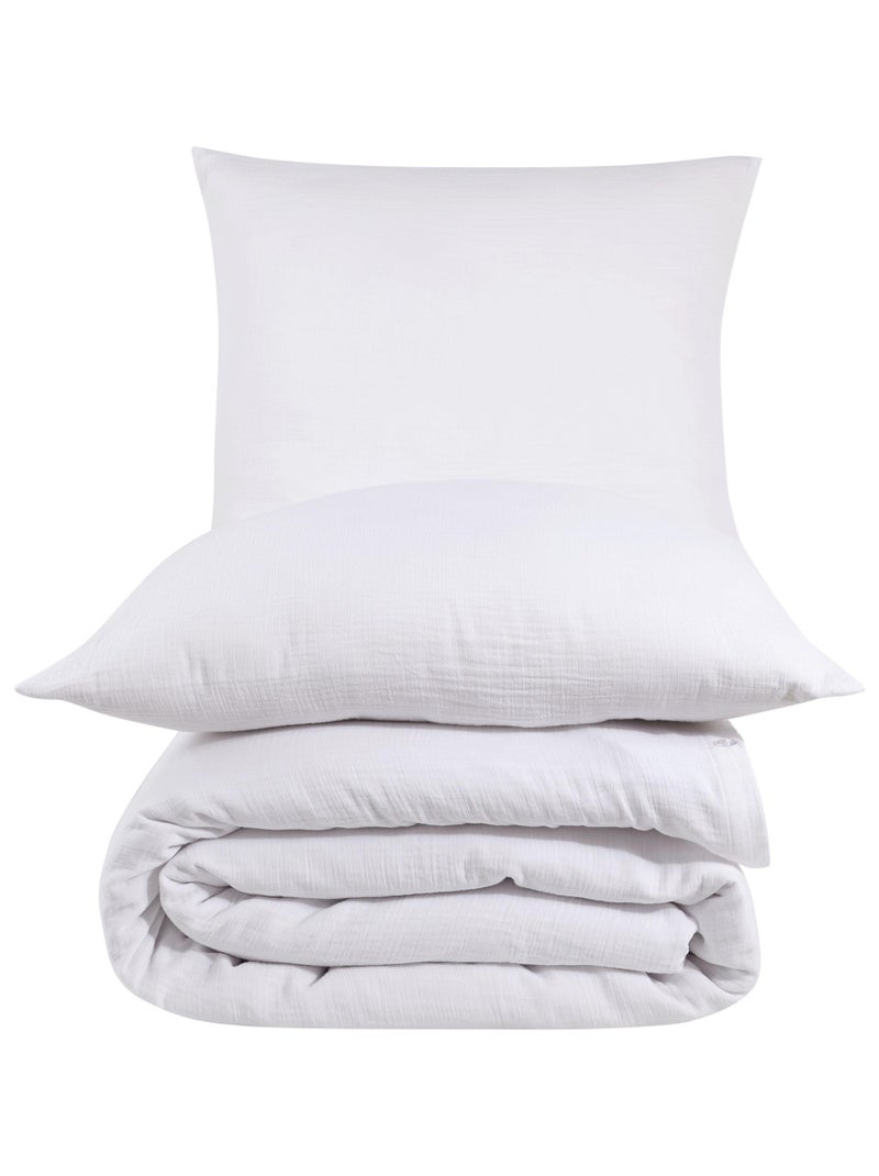 Parure housse de couette et taies d'oreiller gaze de coton blanc Blanc - Kiabi