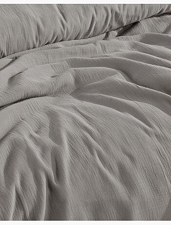 Parure housse de couette et taies d'oreiller gaze de coton gris
