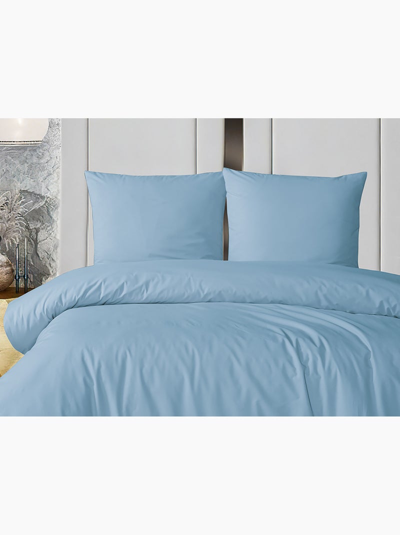 Parure housse de couette et taie(s) oreiller 100% Coton Bleu ciel - Kiabi
