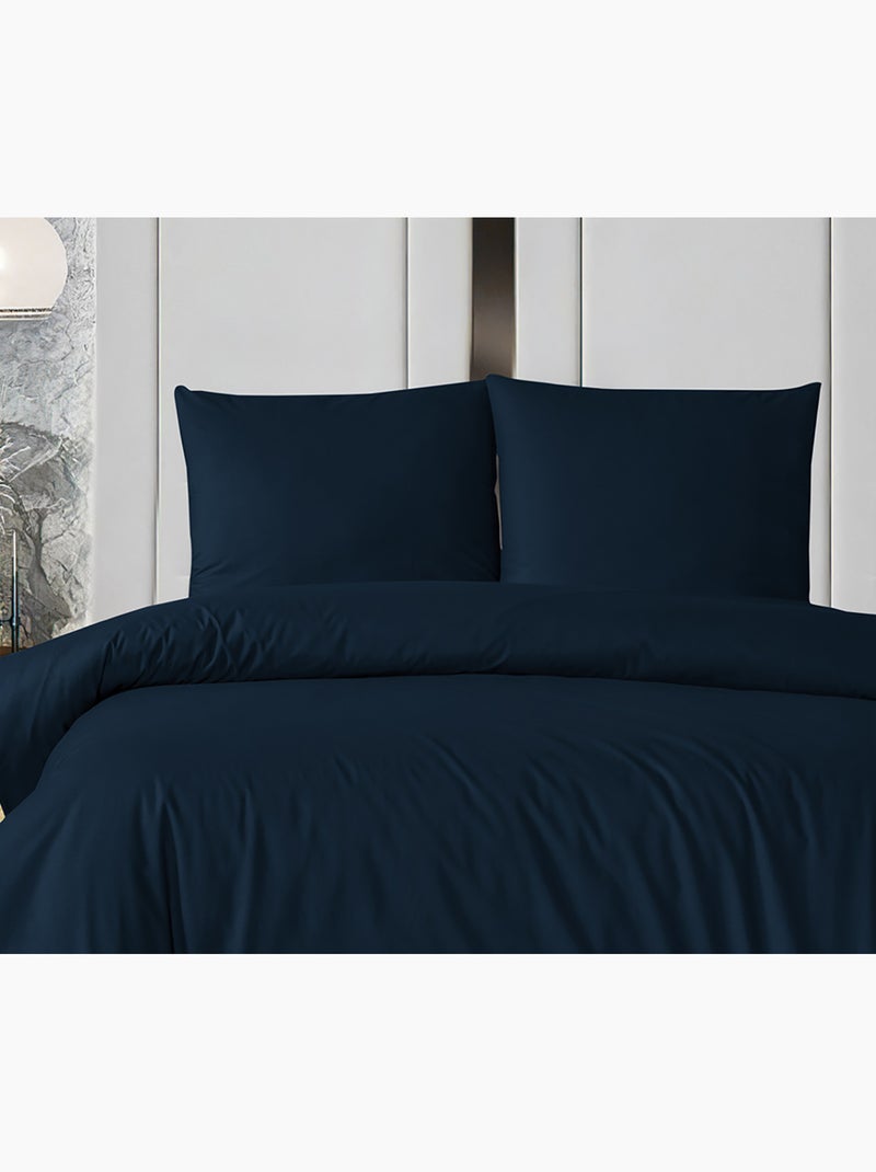 Parure housse de couette et taie(s) oreiller 100% Coton Bleu marine - Kiabi