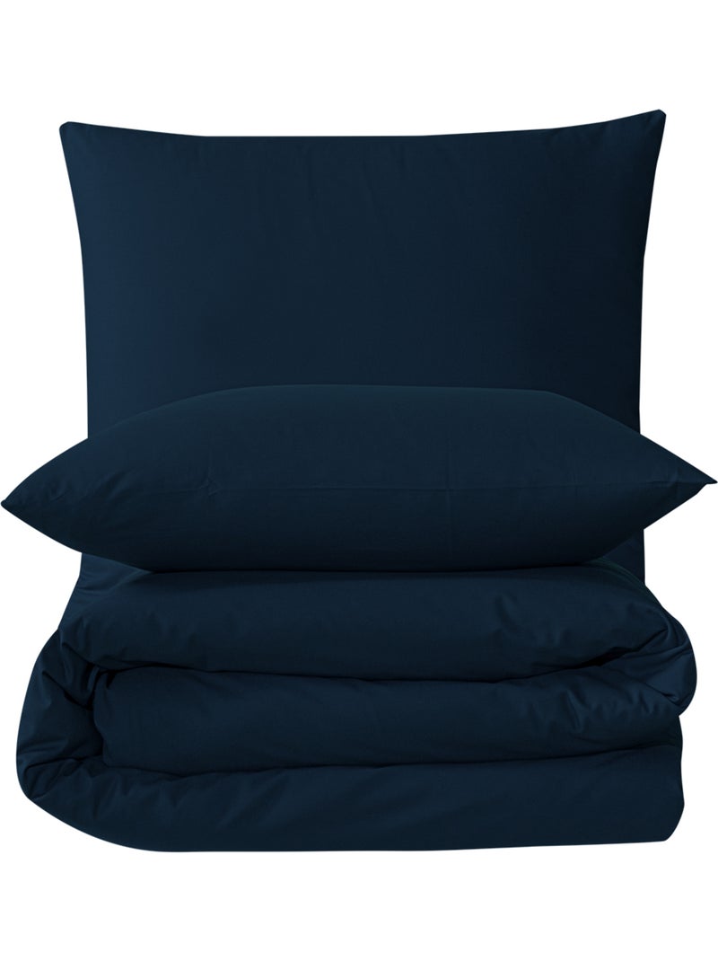 Parure housse de couette et taie(s) oreiller 100% Coton Bleu marine - Kiabi