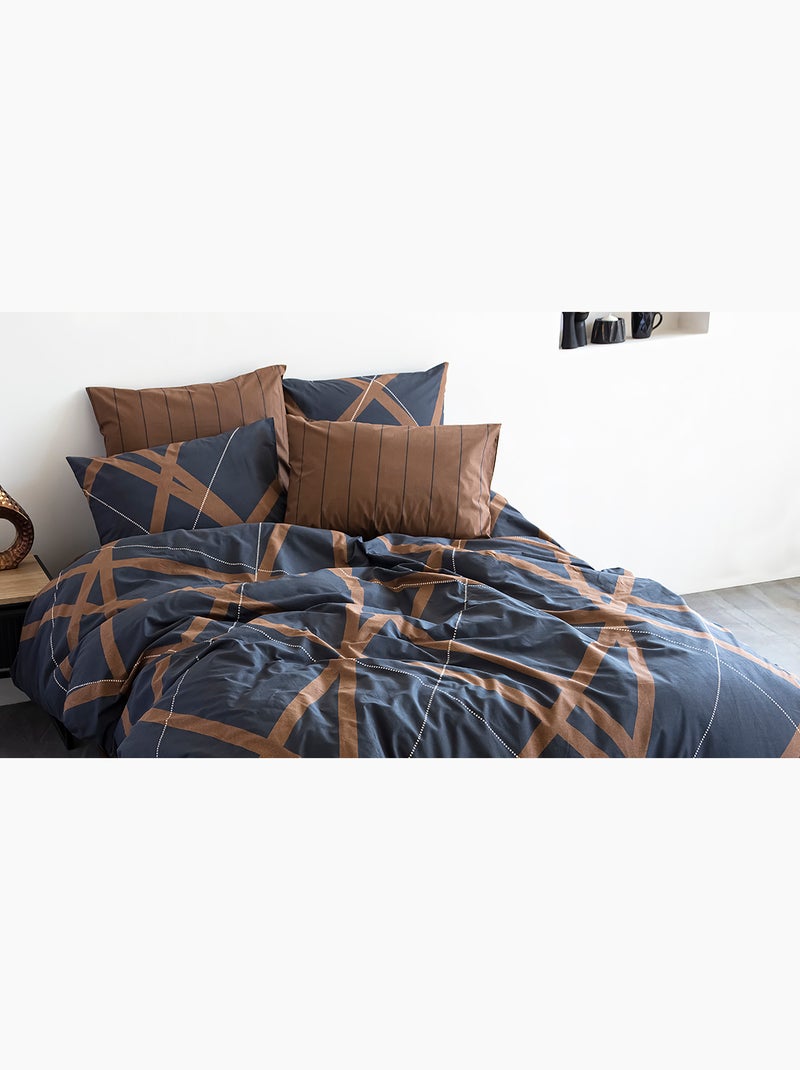 Parure housse de couette et taie(s) oreiller 100% Coton Bleu marine - Kiabi