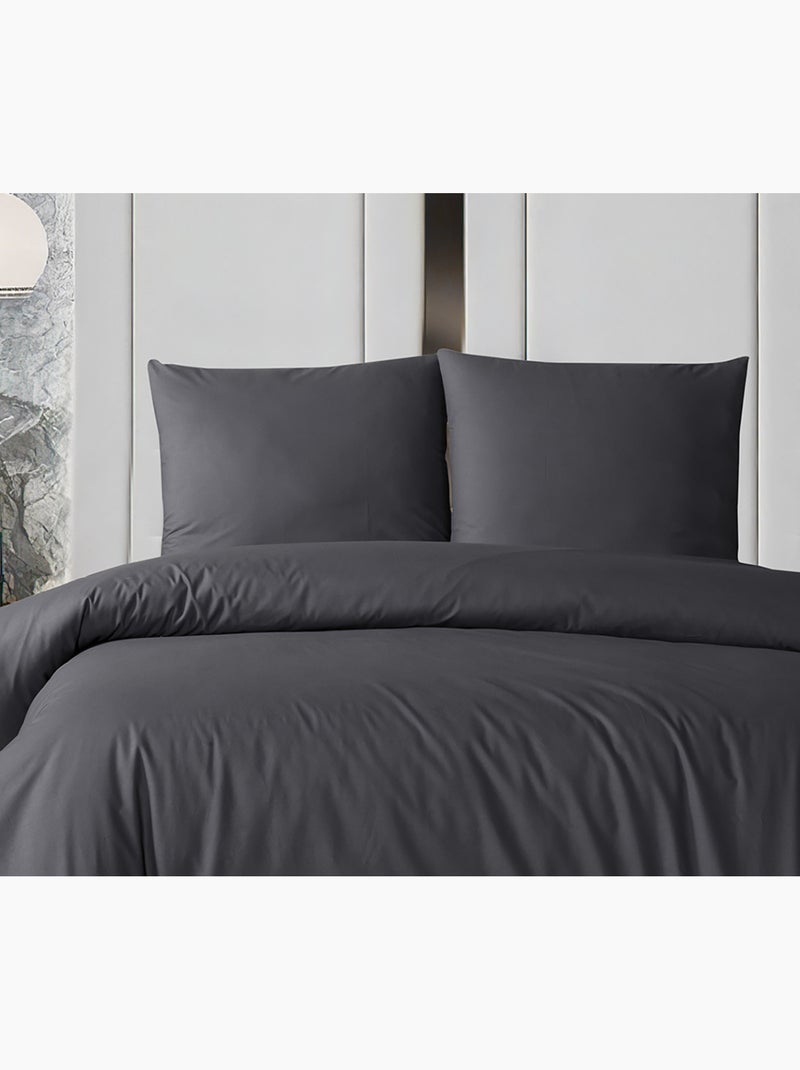 Parure housse de couette et taie(s) oreiller 100% Coton gris anthracite - Kiabi