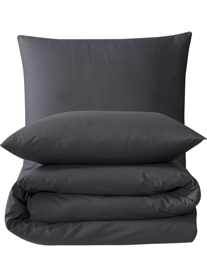 Parure housse de couette et taie(s) oreiller 100% Coton gris anthracite - Kiabi