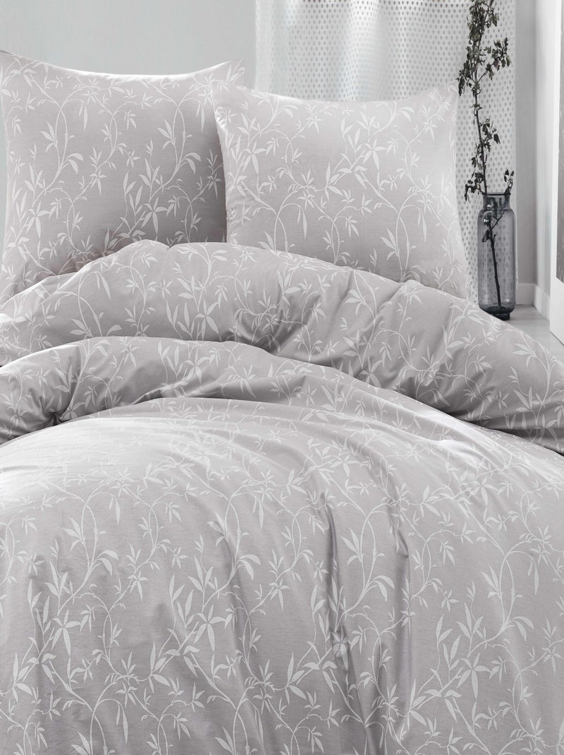 Parure housse de couette et taie(s) oreiller 100% Coton Gris - Kiabi