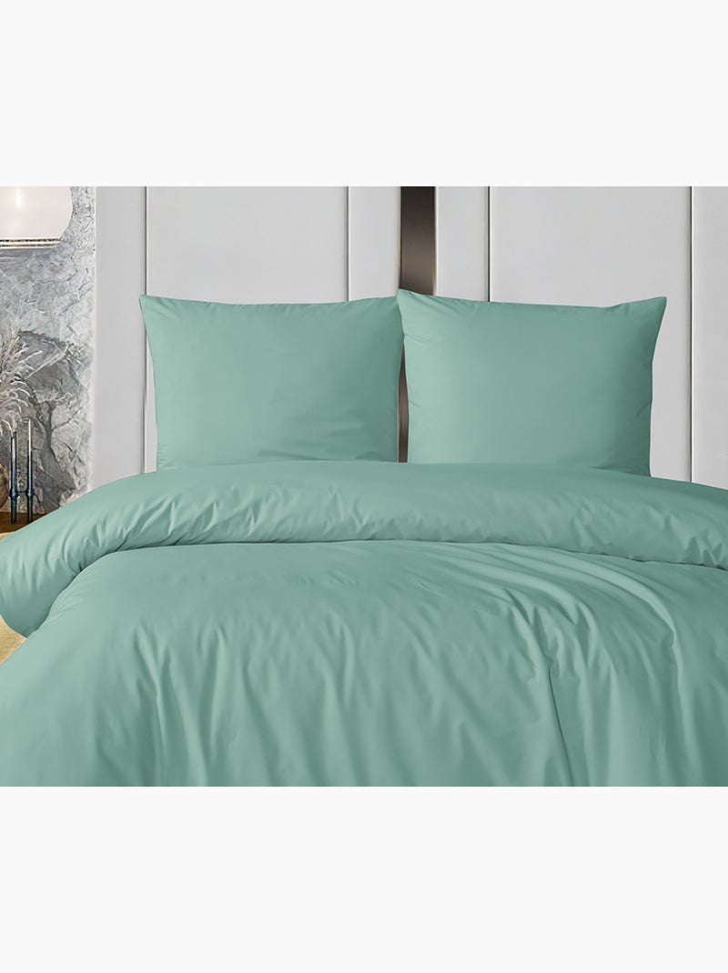 Parure housse de couette et taie(s) oreiller 100% Coton Vert d'eau - Kiabi