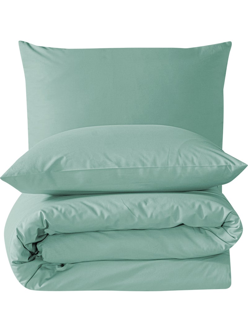Parure housse de couette et taie(s) oreiller 100% Coton Vert d'eau - Kiabi