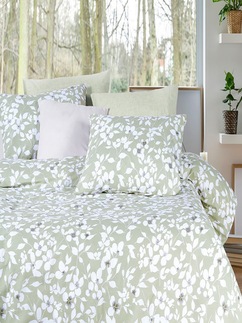 Parure housse de couette et taie(s) oreiller 100% Coton Vert - Kiabi