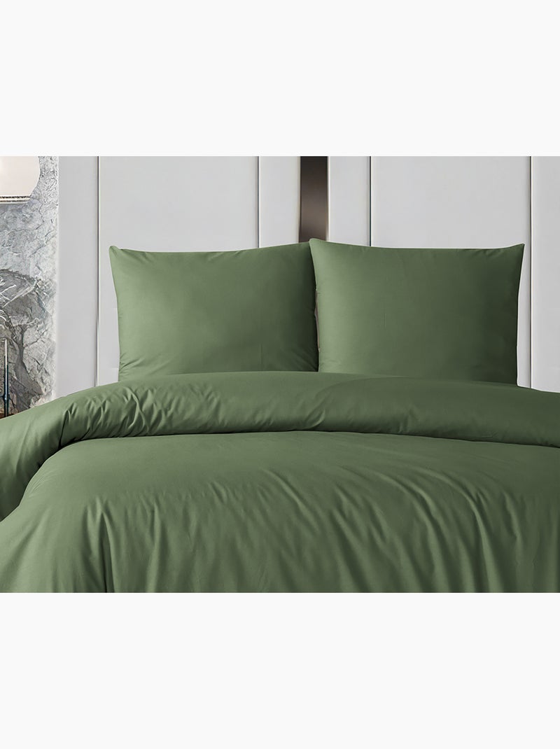 Parure housse de couette et taie(s) oreiller 100% Coton Vert kaki - Kiabi