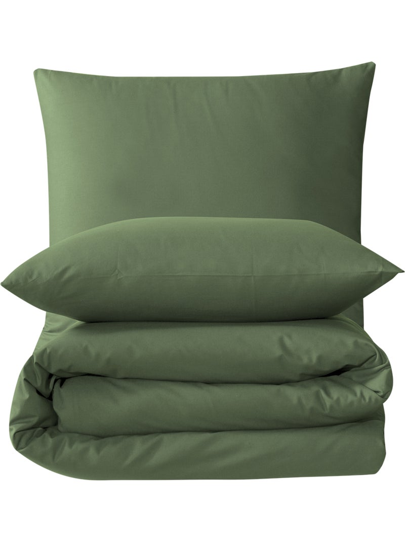 Parure housse de couette et taie(s) oreiller 100% Coton Vert kaki - Kiabi