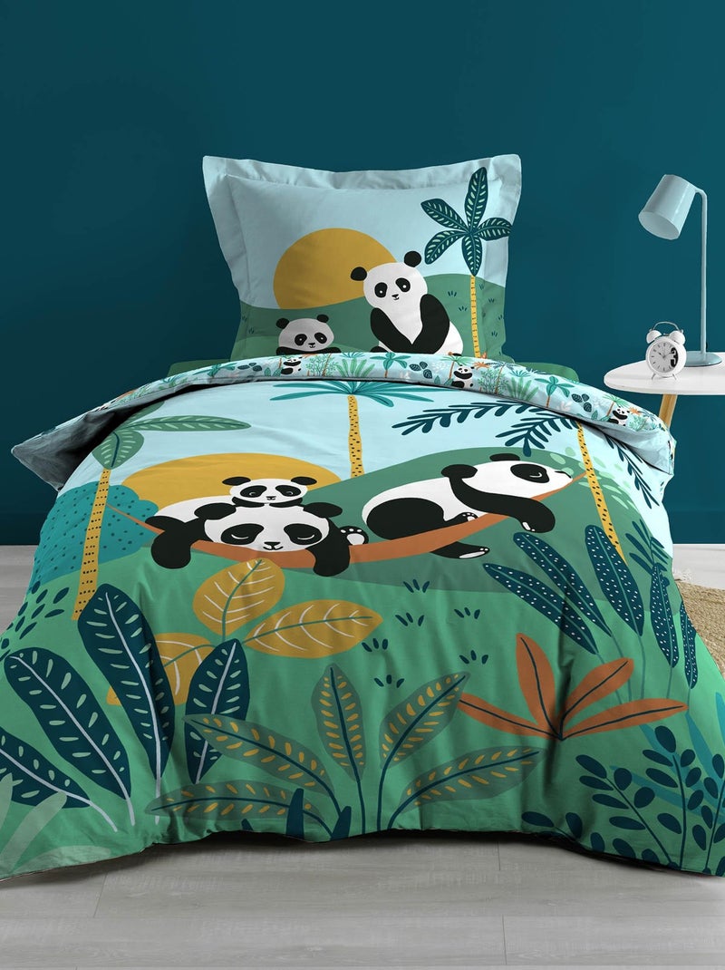 Parure housse de couette Famille Panda Vert - Kiabi