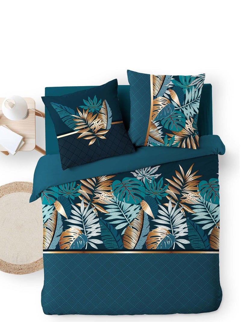 Parure Housse de couette Feuilles d'Alianor Bleu - Kiabi