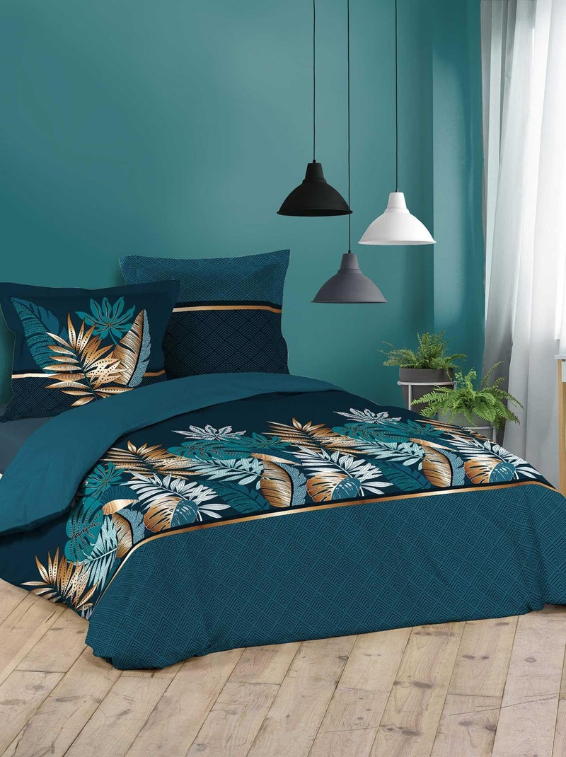 Parure Housse de couette Feuilles d'Alianor Bleu - Kiabi