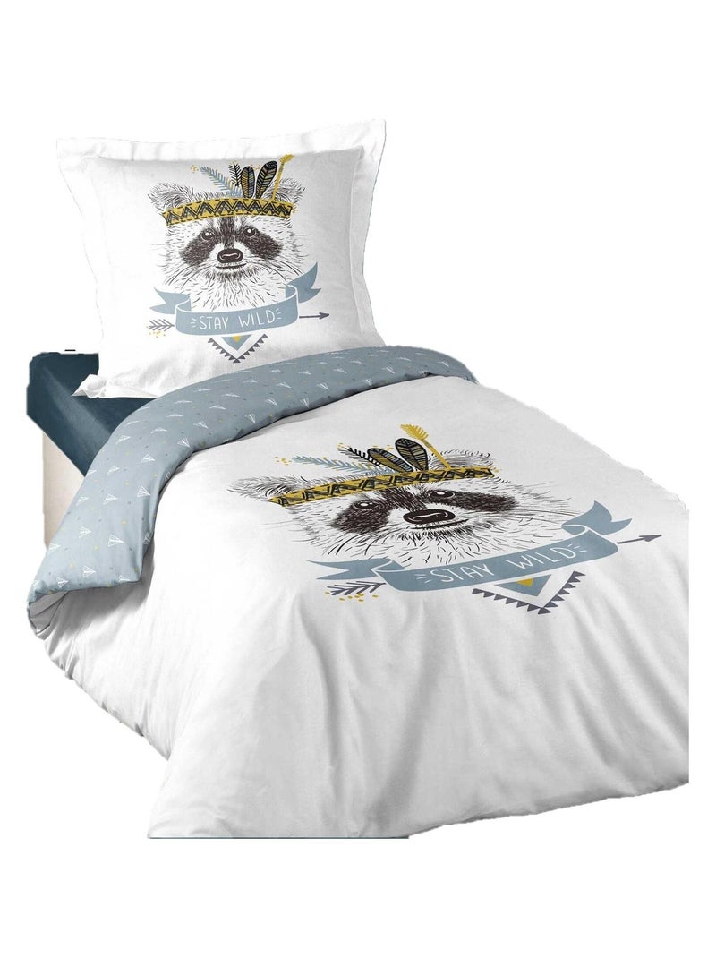 Parure Housse de couette Filou le Raton Laveur indien Blanc - Kiabi