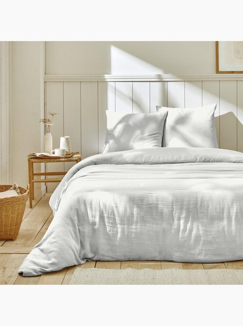 Parure housse de couette gaze de coton blanc Blanc - Kiabi