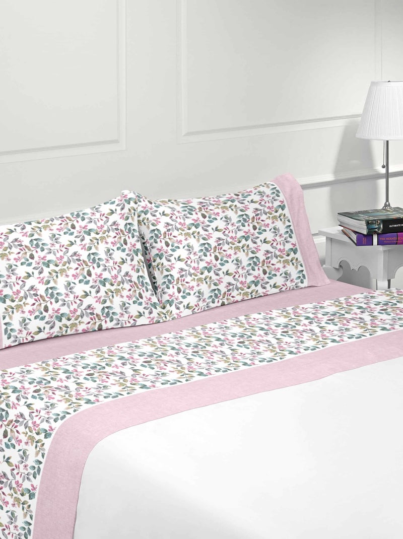 Parure housse de couette imprimés coton 120 gr FRANÇIA Rose - Kiabi