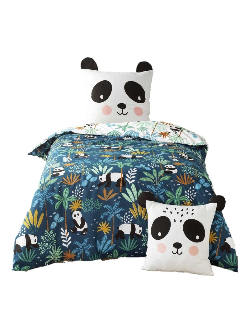 Parure housse de couette Joli Panda Bleu - Kiabi