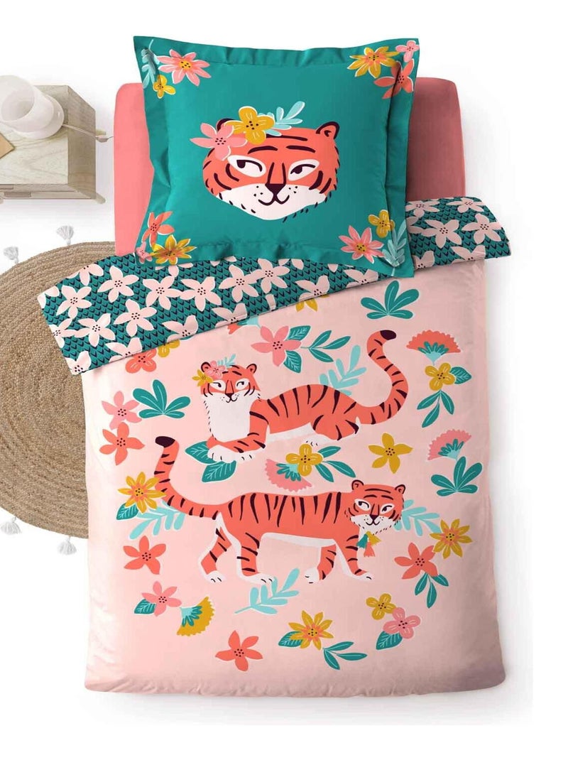 Parure housse de couette Jolie Tigresse Rose - Kiabi