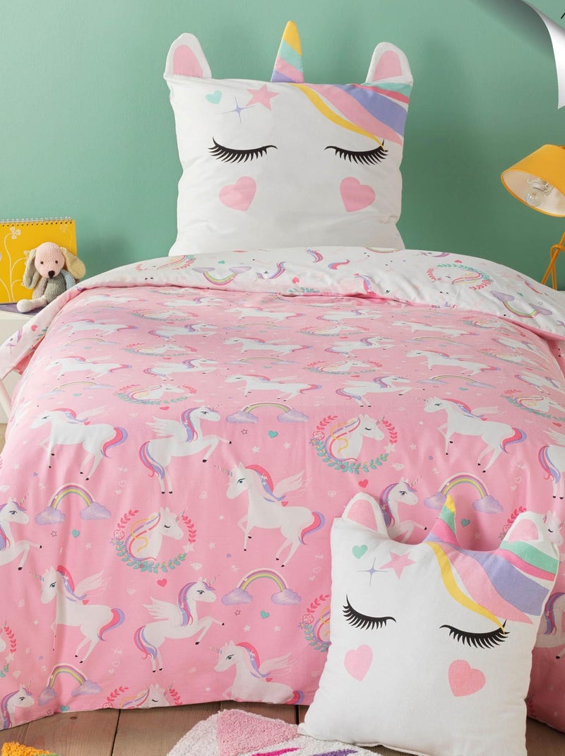 Parure housse de couette Licorne Arc-en-ciel Rose - Kiabi