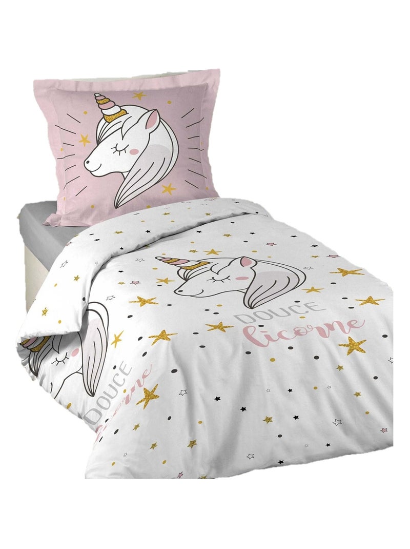 Parure Housse de couette Licorne Lili enfant Rose - Kiabi