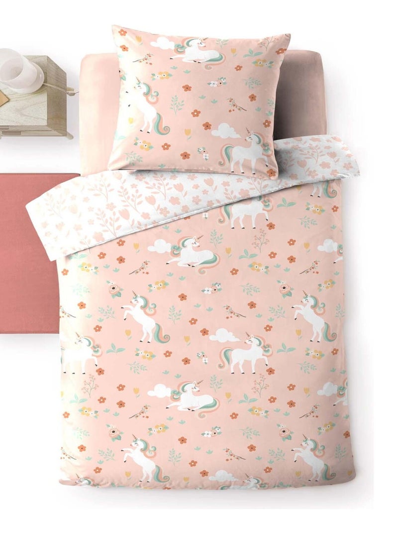 Parure Housse de couette Licorne magique 140x200cm Rose - Kiabi