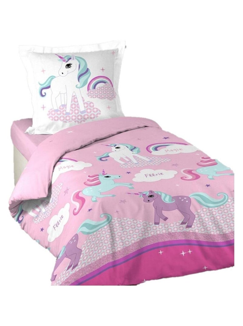 Parure housse de couette Licorne Rose - Kiabi