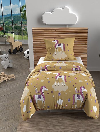 Parure housse de couette LICORNES, 100% coton 57 fils/cm2, par Soleil d'Ocr avec 1 taie d'oreiller
