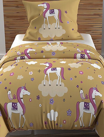 Parure housse de couette LICORNES, 100% coton 57 fils/cm2, par Soleil d'Ocr avec 1 taie d'oreiller
