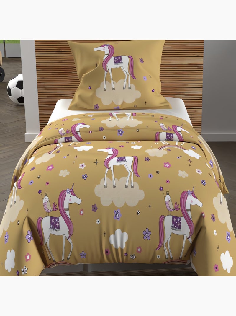 Parure housse de couette LICORNES, 100% coton 57 fils/cm2, par Soleil d'Ocr avec 1 taie d'oreiller Jaune - Kiabi