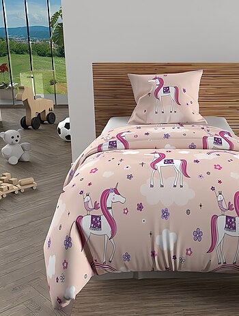 Parure housse de couette LICORNES, 100% coton 57 fils/cm2, par Soleil d'Ocr avec 1 taie d'oreiller