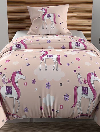 Parure housse de couette LICORNES, 100% coton 57 fils/cm2, par Soleil d'Ocr avec 1 taie d'oreiller