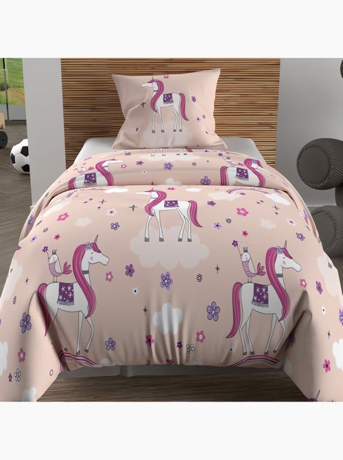 Parure housse de couette LICORNES, 100% coton 57 fils/cm2, par Soleil d'Ocr avec 1 taie d'oreiller - Kiabi Parure housse de couette LICORNES, 100% coton 57 fils/cm2, par Soleil d'Ocr avec 1 taie d'oreiller - Kiabi