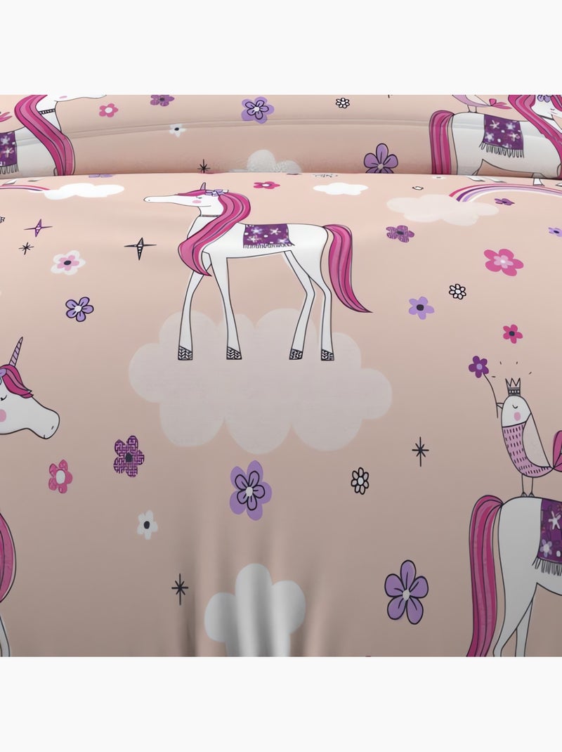 Parure housse de couette LICORNES, 100% coton 57 fils/cm2, par Soleil d'Ocr avec 1 taie d'oreiller Rose - Kiabi