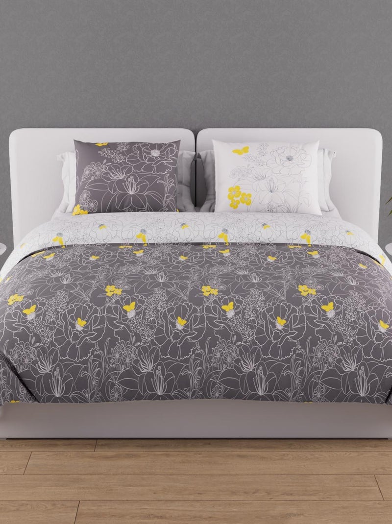 Parure Housse de couette LISA 57 fils/ cm2, par Soleil d'Ocre avec 2 taies d'oreiller gris anthracite - Kiabi