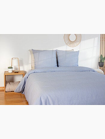 Parure housse de couette Littoral microfibre effet seersucker 240x260cm