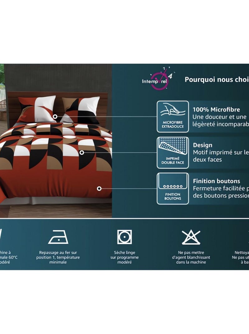 Parure housse de couette microfibre FLORA, par Intemporel avec 2 taies d'oreiller Noir - Kiabi