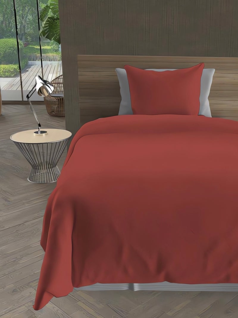 Parure Housse de couette microfibre lavee intemporel Orange - Kiabi
