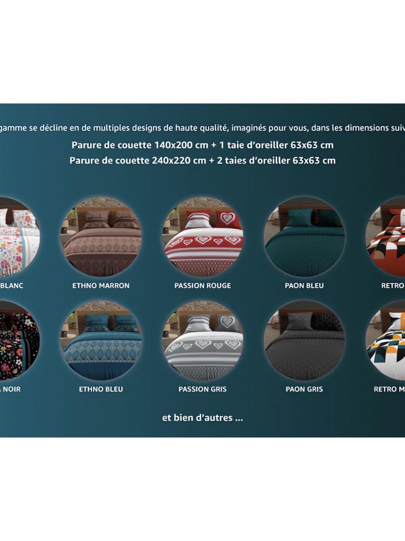 Parure housse de couette microfibre PAON, par Intemporel avec 2 taies d'oreiller Gris - Kiabi