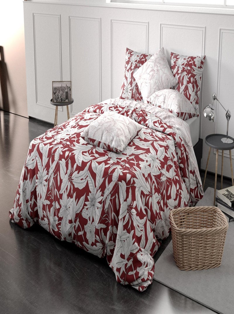 Parure Housse de couette Percale Collection Bonheur Bordeaux - Kiabi
