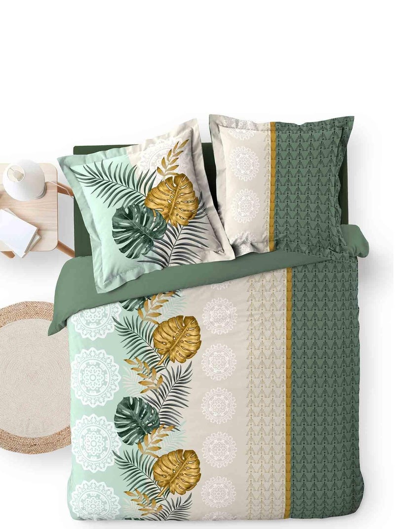Parure Housse de couette Percale Collection Monstera Vert - Kiabi