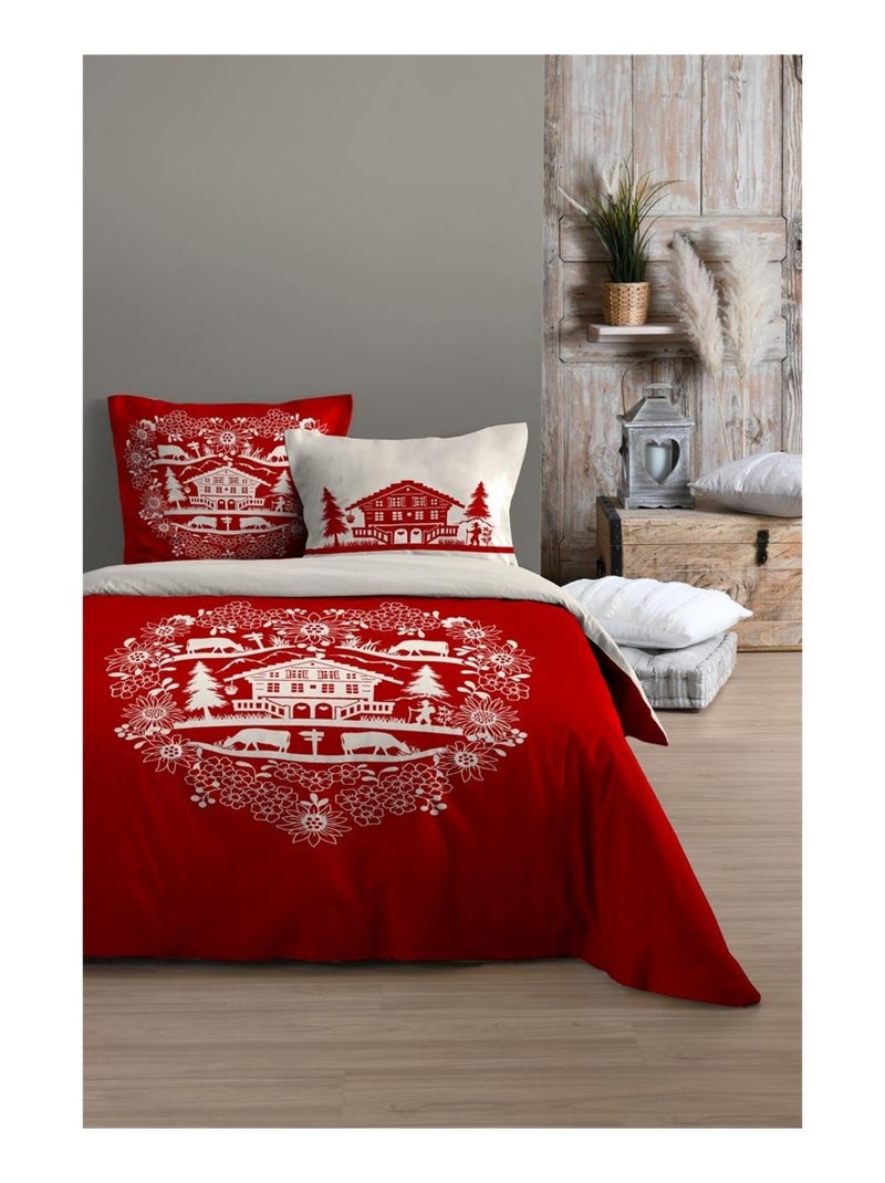 Parure Housse de couette Percale Valloire Rouge - Kiabi