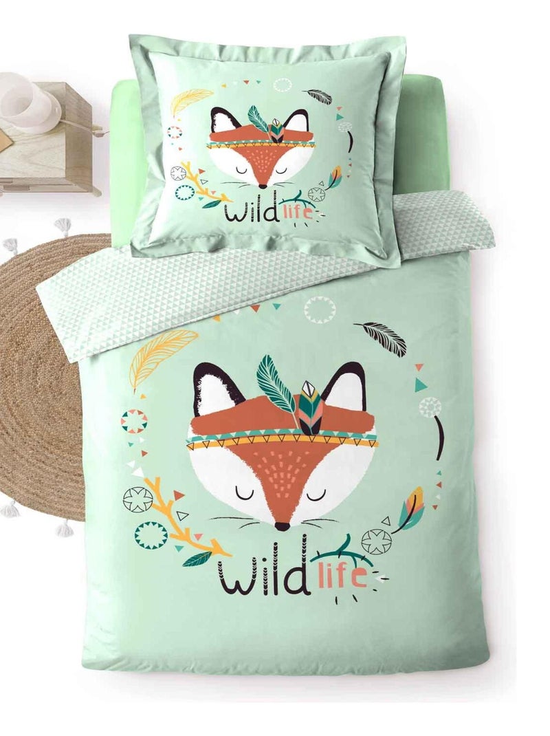 Parure housse de couette Petit Renard Vert - Kiabi