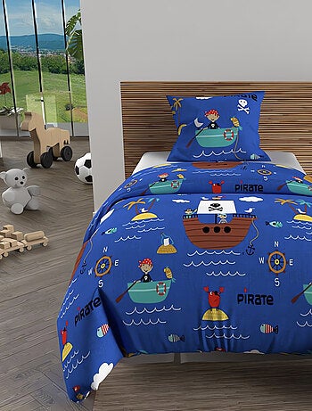 Parure housse de couette PIRATES, 100% coton 57 fils/cm2, par Soleil d'Ocre avec 1 taie d'oreiller