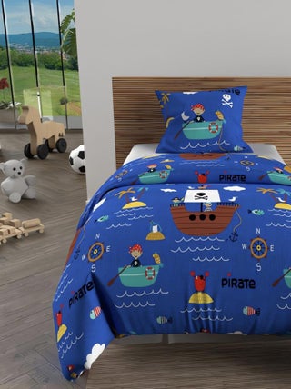 Parure housse de couette PIRATES, 100% coton 57 fils/cm2, par Soleil d'Ocre avec 1 taie d'oreiller