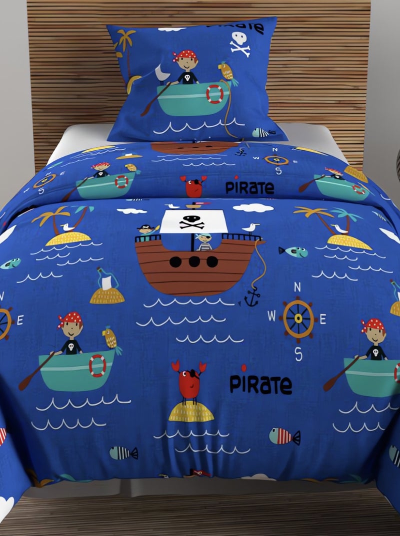 Parure housse de couette PIRATES, 100% coton 57 fils/cm2, par Soleil d'Ocre avec 1 taie d'oreiller Bleu - Kiabi