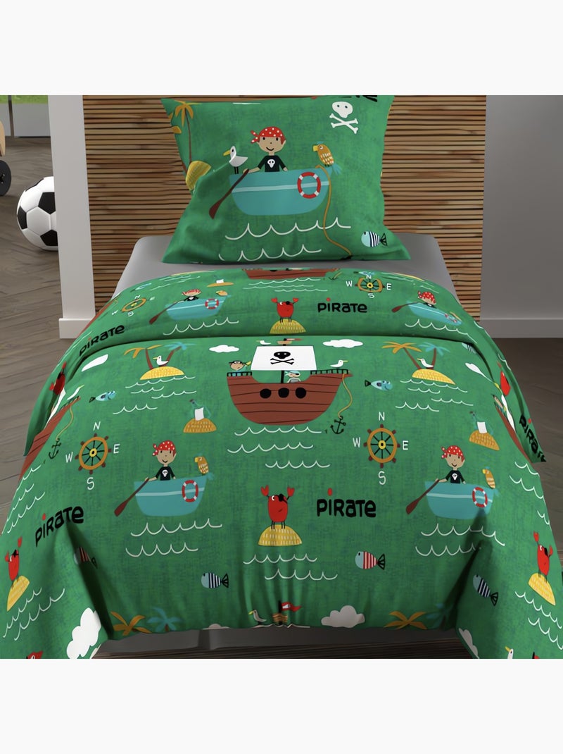 Parure housse de couette PIRATES, 100% coton 57 fils/cm2, par Soleil d'Ocre avec 1 taie d'oreiller Vert - Kiabi