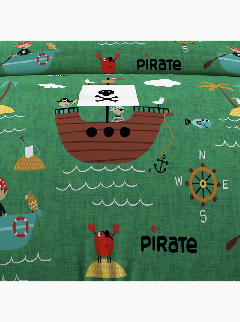 Parure housse de couette PIRATES, 100% coton 57 fils/cm2, par Soleil d'Ocre avec 1 taie d'oreiller Vert - Kiabi