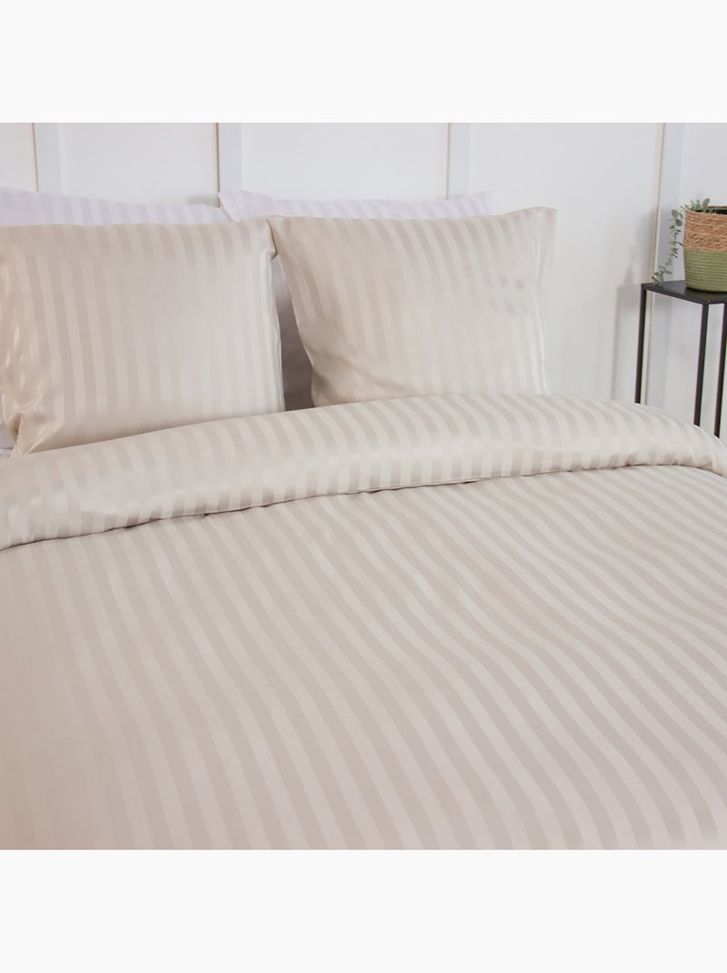 Parure housse de couette Polyester motif Rayés Satinés Albatre - Kiabi
